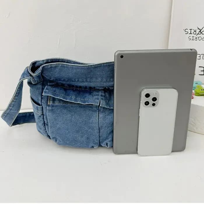 Sac messager vintage en denim de grande capacité pour femme