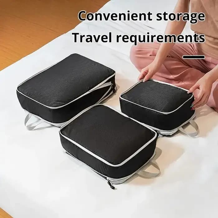 Sac de rangement de voyage compressible noir/bleu/gris