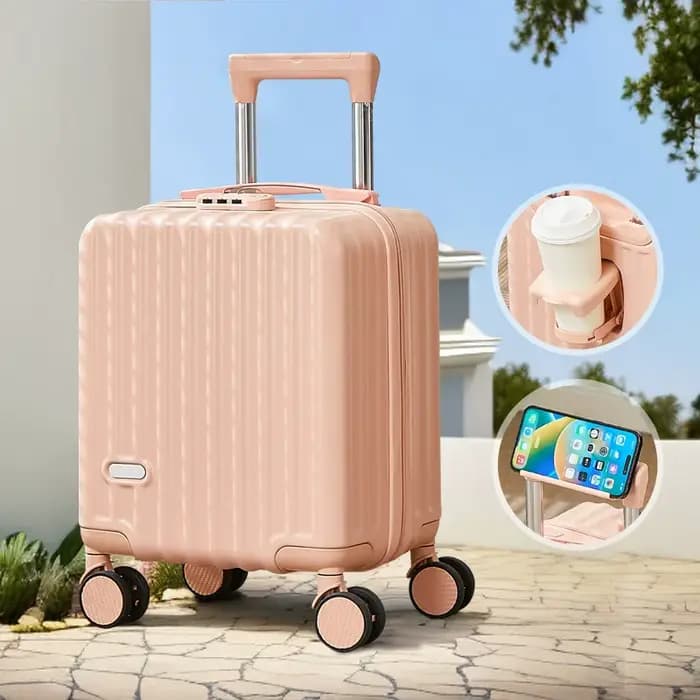 2025 nouveau Style bagages 14 pouces à la mode léger embarquement avec porte-gobelet d'eau support pour téléphone