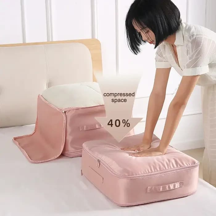 Organiseurs ultra-compactables à compression automatique avec double fermeture éclair pour couvertures