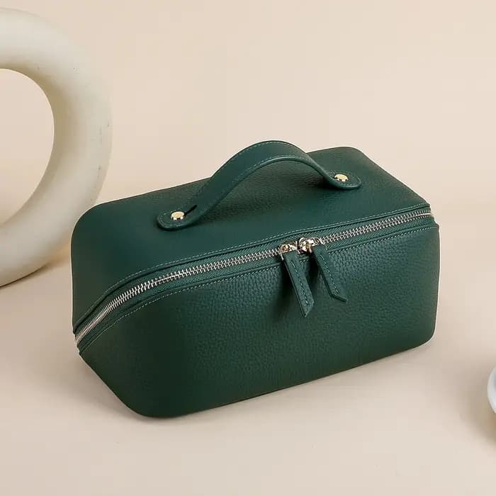 Sac à cosmétiques en cuir véritable de grande capacité pour femme ou fille