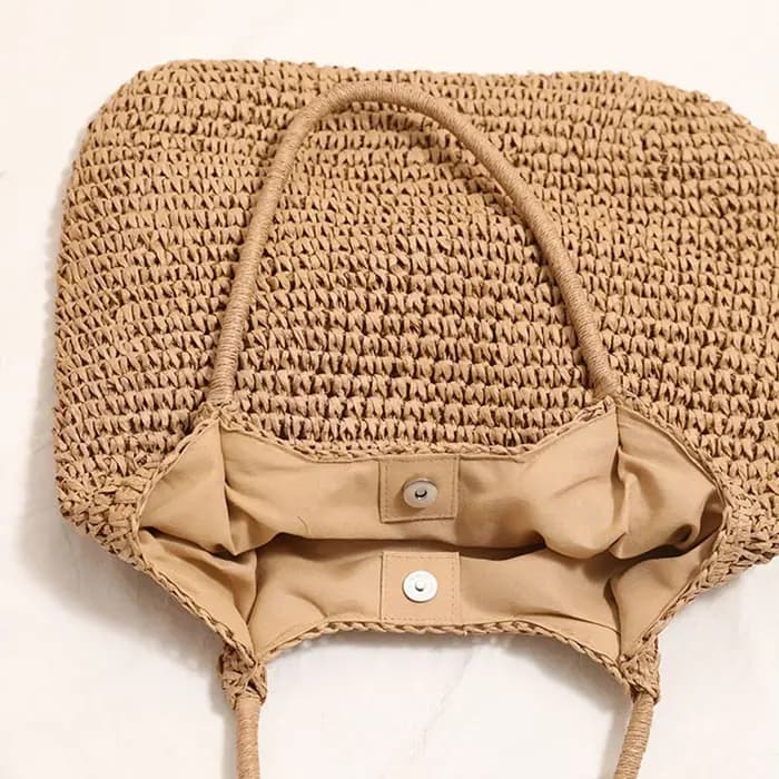 Sac fourre-tout en paille tressé couleur unie