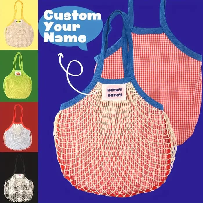 Sac en filet de coton réutilisable personnalisé avec nom