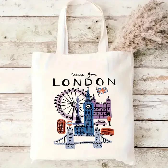 Sac fourre-tout en toile avec motif de monuments de la ville