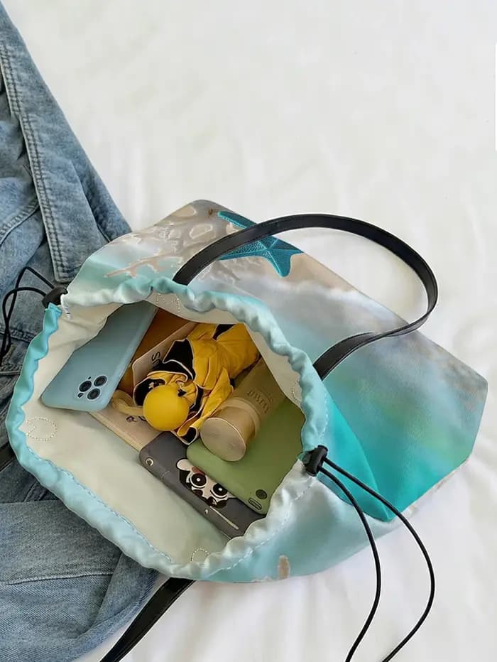 Sac fourre-tout en toile à imprimé étoile de mer