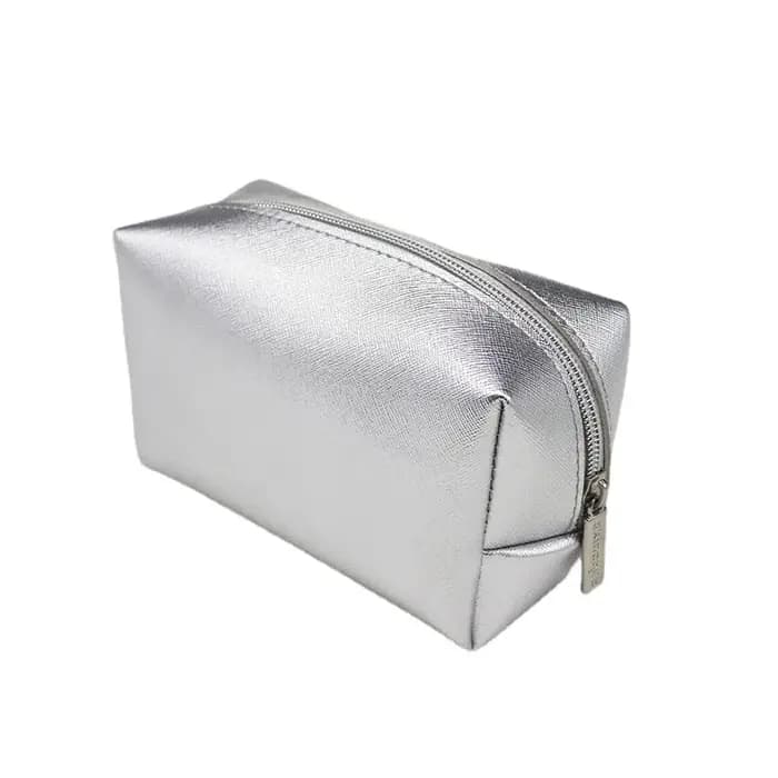 Sac à Cosmétiques en Cuir PU Argenté pour Femme, Trousse de Maquillage Étanche à Fermeture Éclair, B