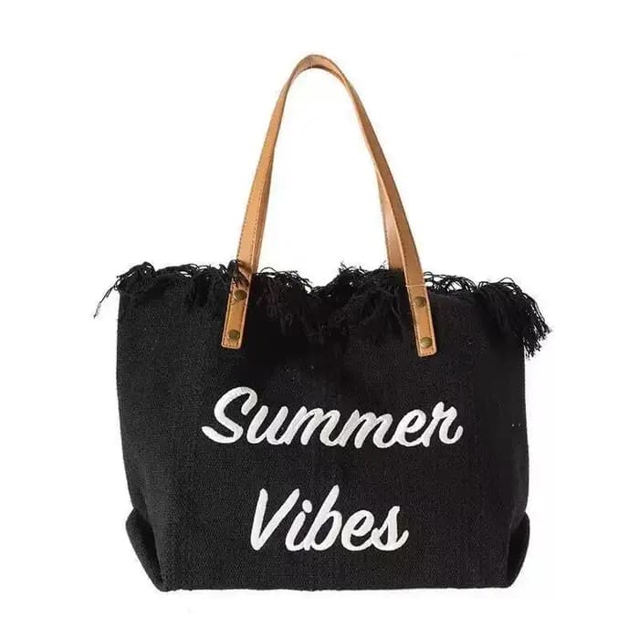 Sac fourre-tout en toile grande capacité avec lettres brodées
