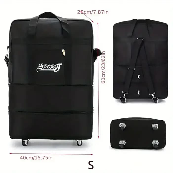 Pack de voyage roues pour femmes hommes extensible pliable chariot bagages polyvalent valise noire