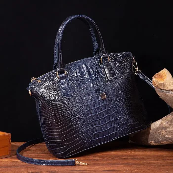 Sac à bandoulière en cuir gaufré croco grande capacité