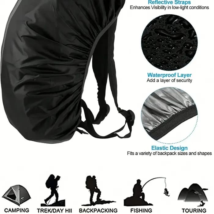 Sac à dos pliable noir 20-70L avec bande réfléchissante