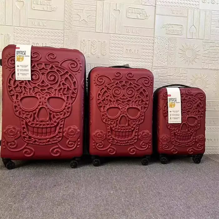 Valise 3D Crâne 20/24/28 pouces, Nouvelle Collection, Bagage Cabine à Roulettes, Lot de 3 Valises, Valise Trolley avec Serrure Douanière TSA