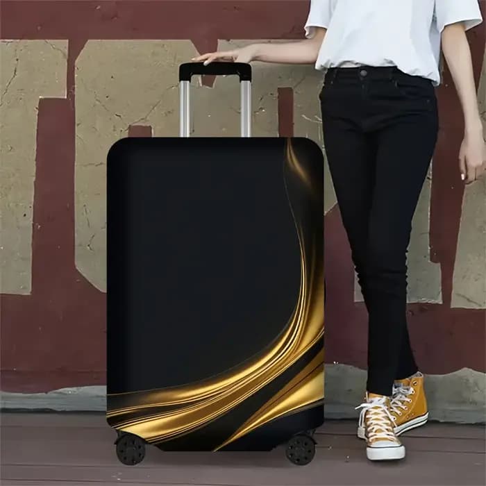 1 housse de bagage abstraite en ruban doré pour bagages de 18 à 32 pouces ; accessoire de voyage élégant et protecteur