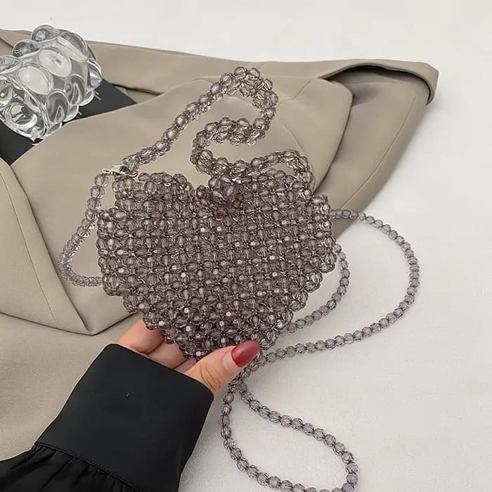 Pochette en cristal perles tissé à la main sac à main 2025 luxe sac à main de mariage mignon coeur f