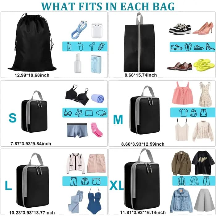 4/6 pièces emballage compressible sac de rangement de voyage Cubes valise étanche en Nylon Portable avec sac à main organisateur de bagages Ryanai