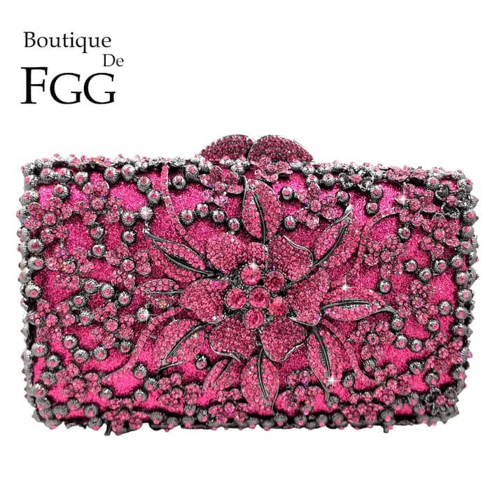 Pochette de Soirée Fuchsia FGG en Strass pour Femme