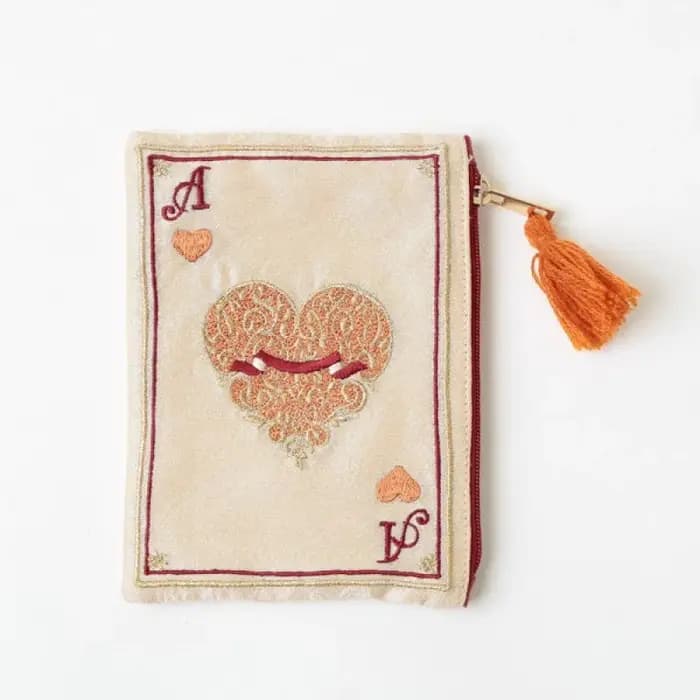 Sac de maquillage à motif de carte de Poker brodé à la main de Style japonais