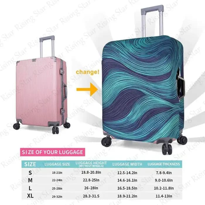 Housse de protection pour valise de voyage à motif de lignes ondulées bleu-violet, adaptée aux valises de 18 à 32 pouces.