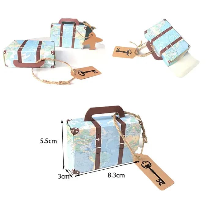 10/20/50pcs Mini valise de voyage boîte à bonbons papier Kraft chocolat faveur boîte-cadeau sac d'emballage décoration de fête d'anniversaire de mariage