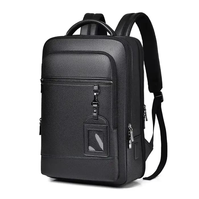 Sac à dos pour ordinateur portable 15.6 pouces pour hommes, sacoche en cuir PU, chargeur USB, sac à