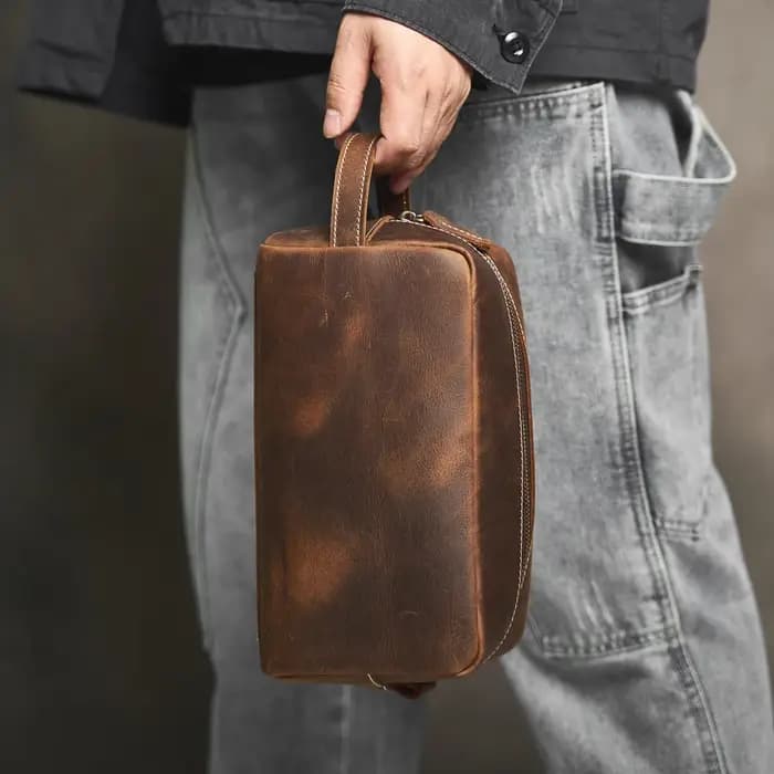Grand sac à cosmétiques de voyage en cuir véritable pour femmes