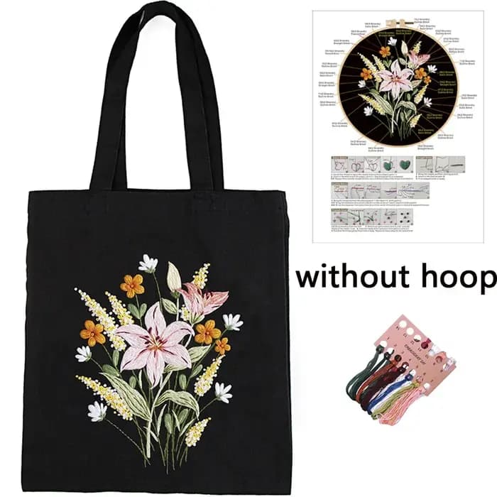 Kit de broderie de sac à main en toile florale pour débutants