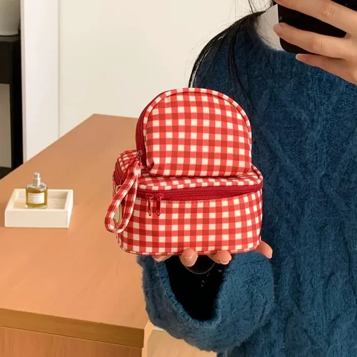 Mini trousse de toilette rétro à carreaux rouges