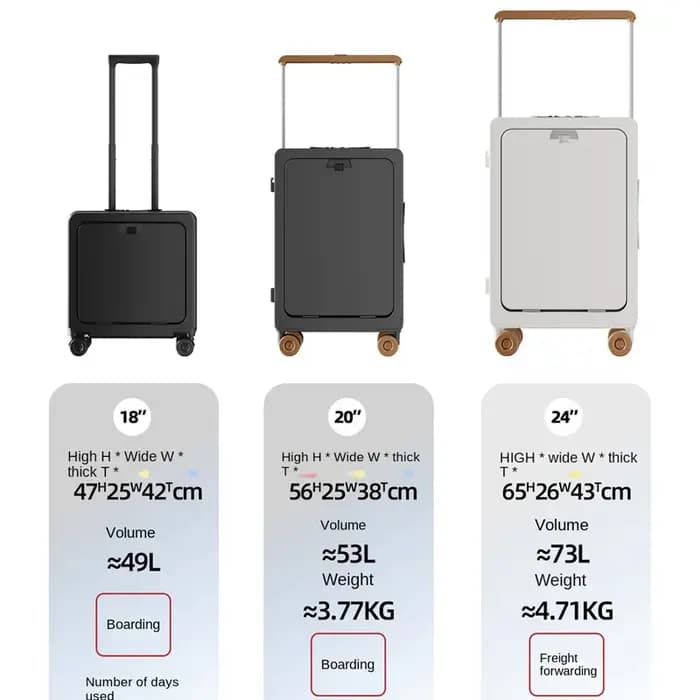 Valise à ouverture frontale, trolley multifonctionnel, cadre en aluminium, sac pour ordinateur portable, valise 18/20 pouces, valise cabine, valises de voyage 24 pouces