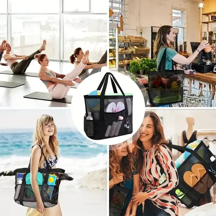 Sac fourre-tout de plage en maille de grande capacité