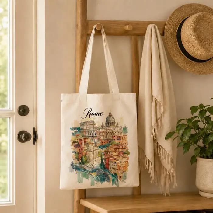 Sac fourre-tout en toile aquarelle Rome