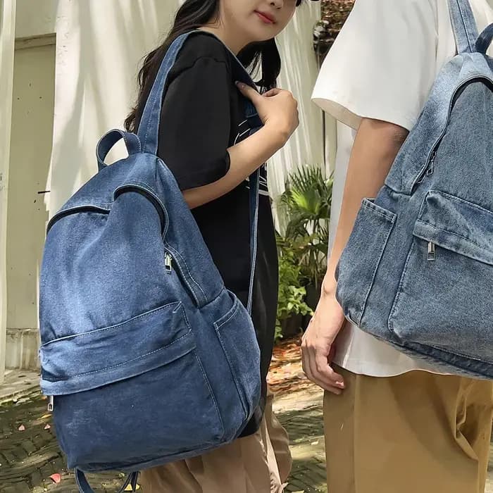Sac à dos rétro en toile à fermeture éclair pour hommes et femmes, sac d'école multi-poches, sacs de sport de voyage solides, nouveau denim, initié SR