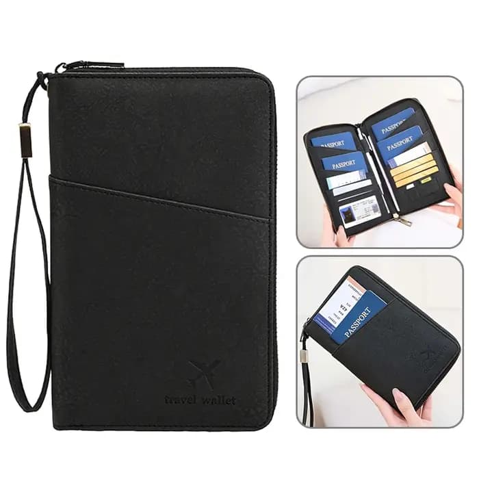Porte-documents de voyage noir avec fermeture éclair longue
