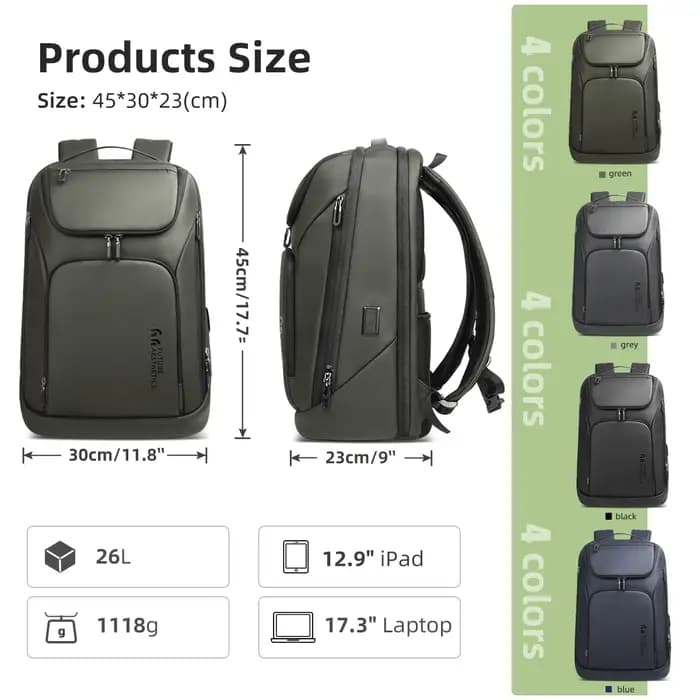 Sac à dos de voyage multifonctionnel HK 17'' pour ordinateur portable, avec port USB, étanche, pour