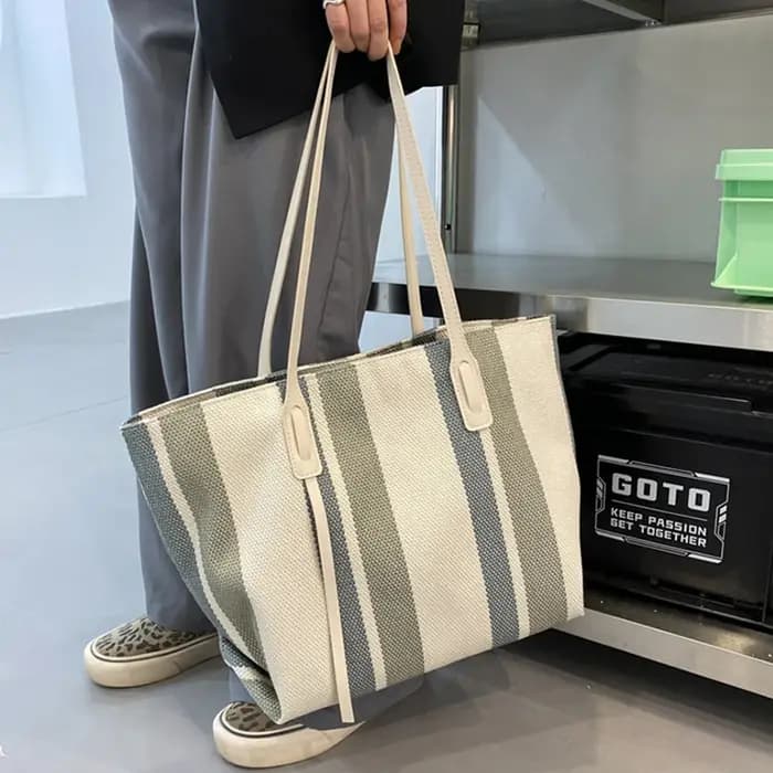 Sacs écologiques d'été pour femme 2026 – Sac fourre-tout décontracté en toile à rayures verticales