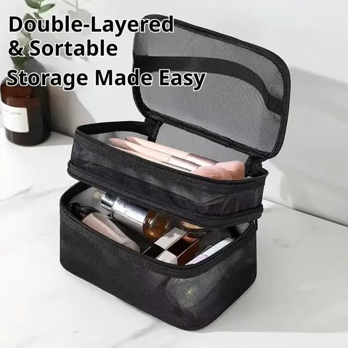 Sac de maquillage en maille à double couche