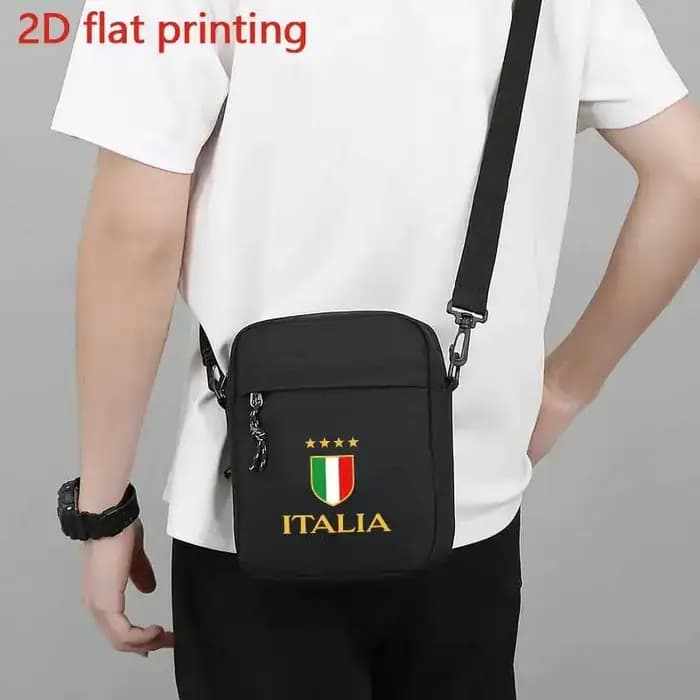 Sac à bandoulière sur le thème italien pour hommes – Noir et doré avec drapeau