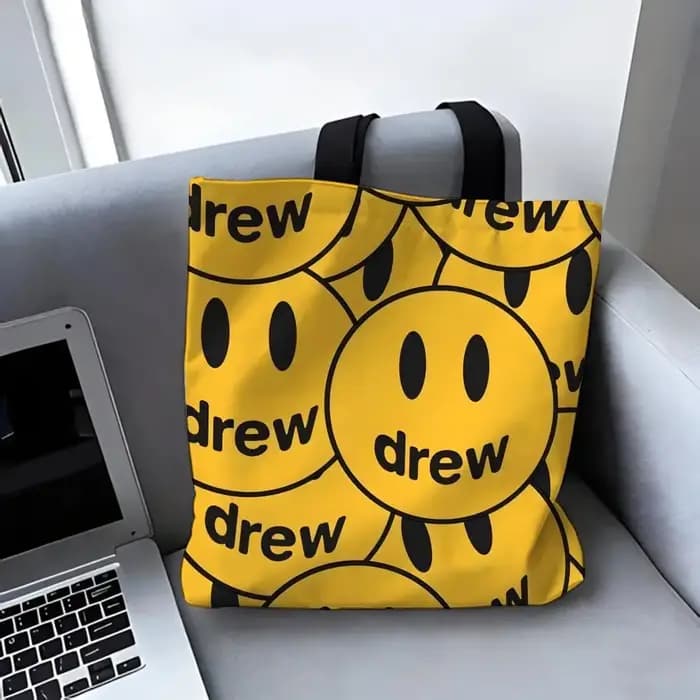 Sac à bandoulière en toile grande capacité motif dessin animé Mushroom Head Drew House - Sac fourre-tout décontracté polyvalent pour femme