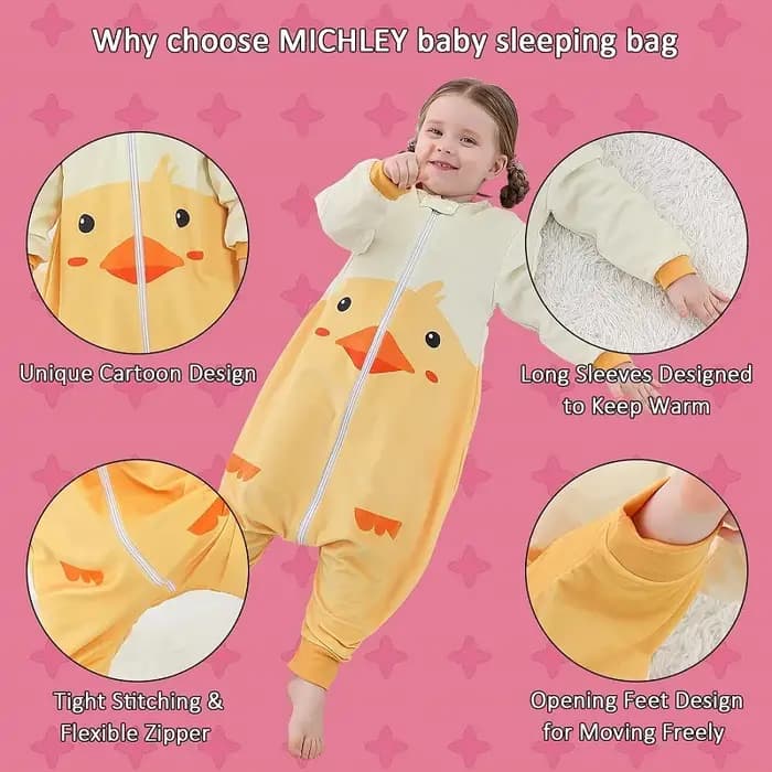 MICHatteign- Sac de Couchage à Manches sulfpour Fille et Garçon de 1 à 3 ans