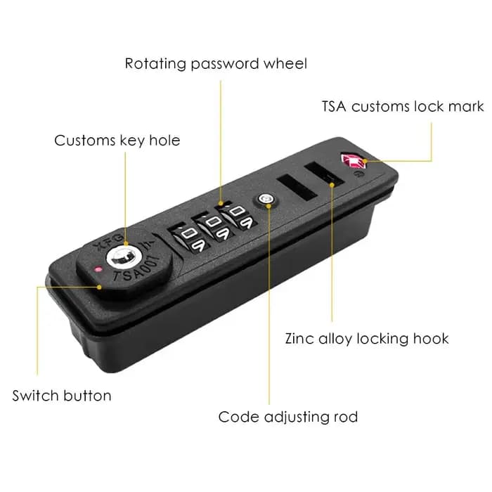 Serrure à combinaison polyvalente à 3 chiffres pour valise à bagages de voyage TSA007