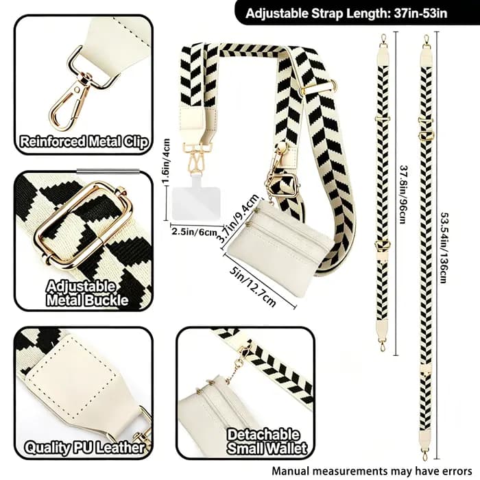 Sangle de téléphone réglable de style bohème avec sac portefeuille détachable pour femmes