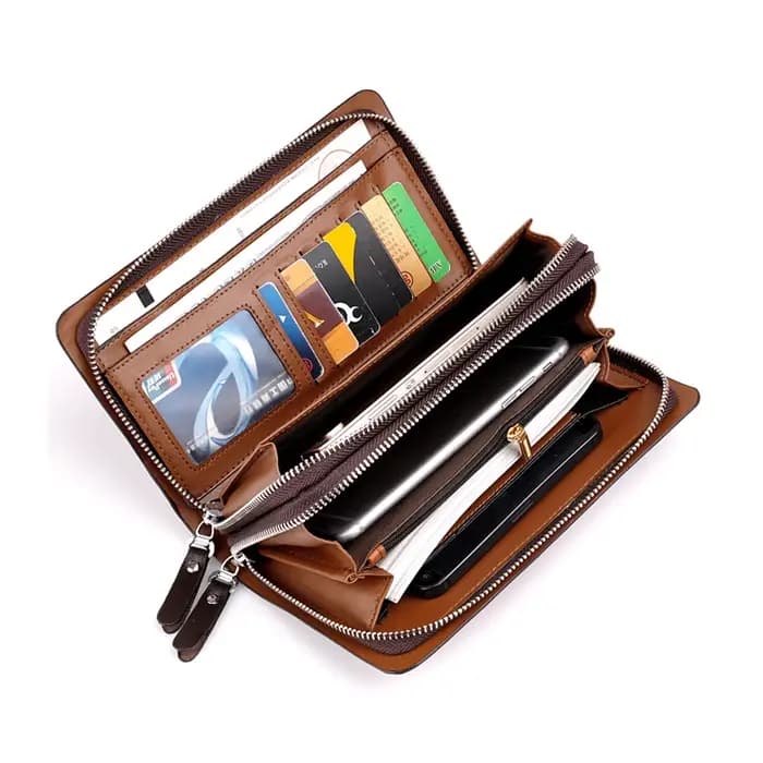 KANGAROO marque hommes pochette mode cuir Long sac à main Double fermeture éclair portefeuille d'affaires noir marron mâle décontracté sac pratique