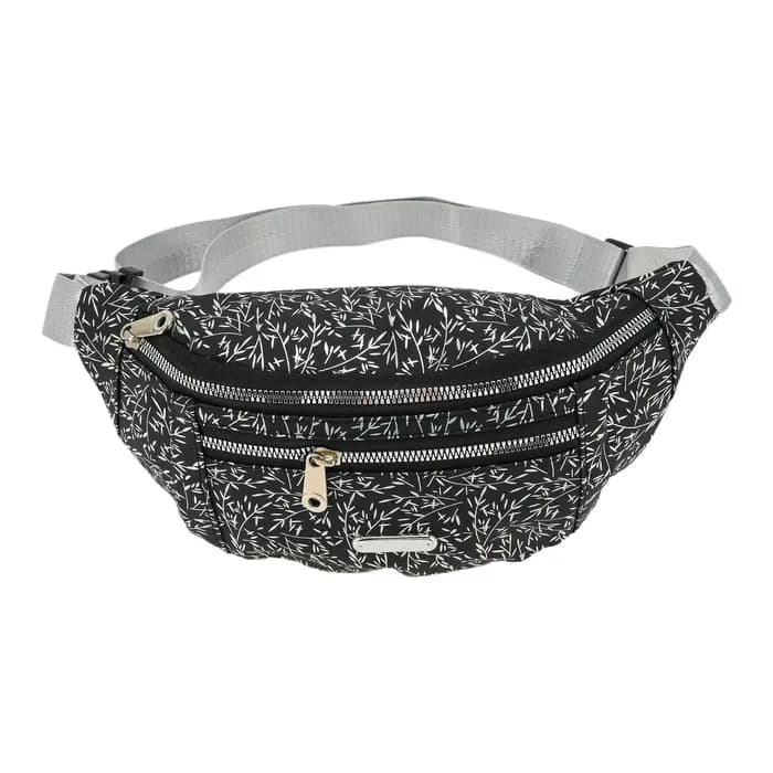 X Autohaux Sac banane à motif de feuilles de bambou noir 1 pièce