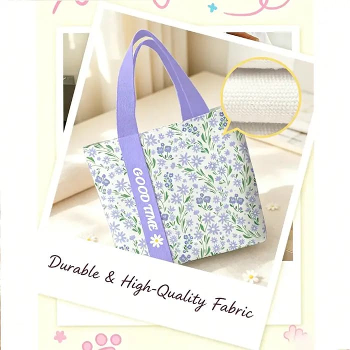 Sac en toile à fleurs violettes – Sac à bandoulière décontracté de grande capacité
