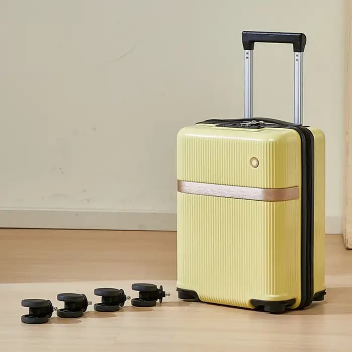 Nouveau bagage à main à la mode de 14 pouces avec taille de cabine, étui d'embarquement avec porte-gobelet/support pour téléphone portable/roues universelles amovibles/verrouillage par mot de passe/in