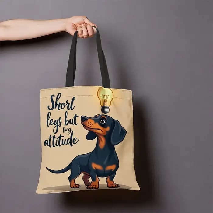 Sac fourre-tout amusant en polyester durable à grande capacité avec motif de dessin animé Teckel « Jambes courtes