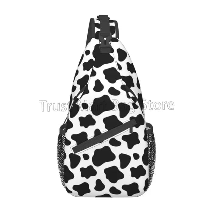 Sac à dos à bandoulière imprimé vache noir et blanc