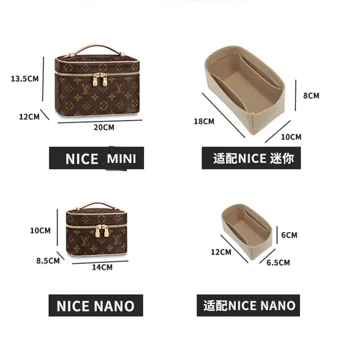 【Sac intérieur uniquement】Insert d'organisation pour sac LV Nice Mini Nano BB, organisateur, séparateur, protecteur, compartiment, doublure intérieure