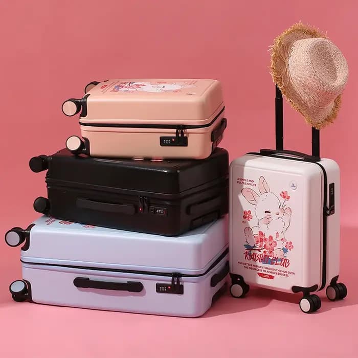 Ensemble de 1 valise à roulettes mignonne motif lapin fleur de cerisier, grande capacité, bagage léger, adapté pour l'embarquement, les voyages, l'école, les sorties en plein air et les enfants
