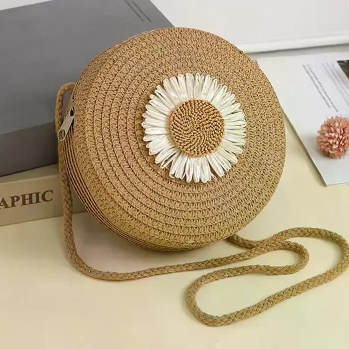Sac en paille à motif floral bohème