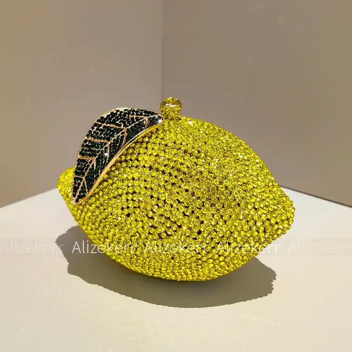 Alizekerr citron en forme de diamant sacs de soirée femmes magnifique Unique Bling strass métallique