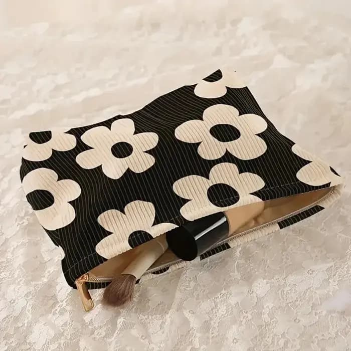 Sac à cosmétiques léger à fermeture éclair imprimé Floral jaune